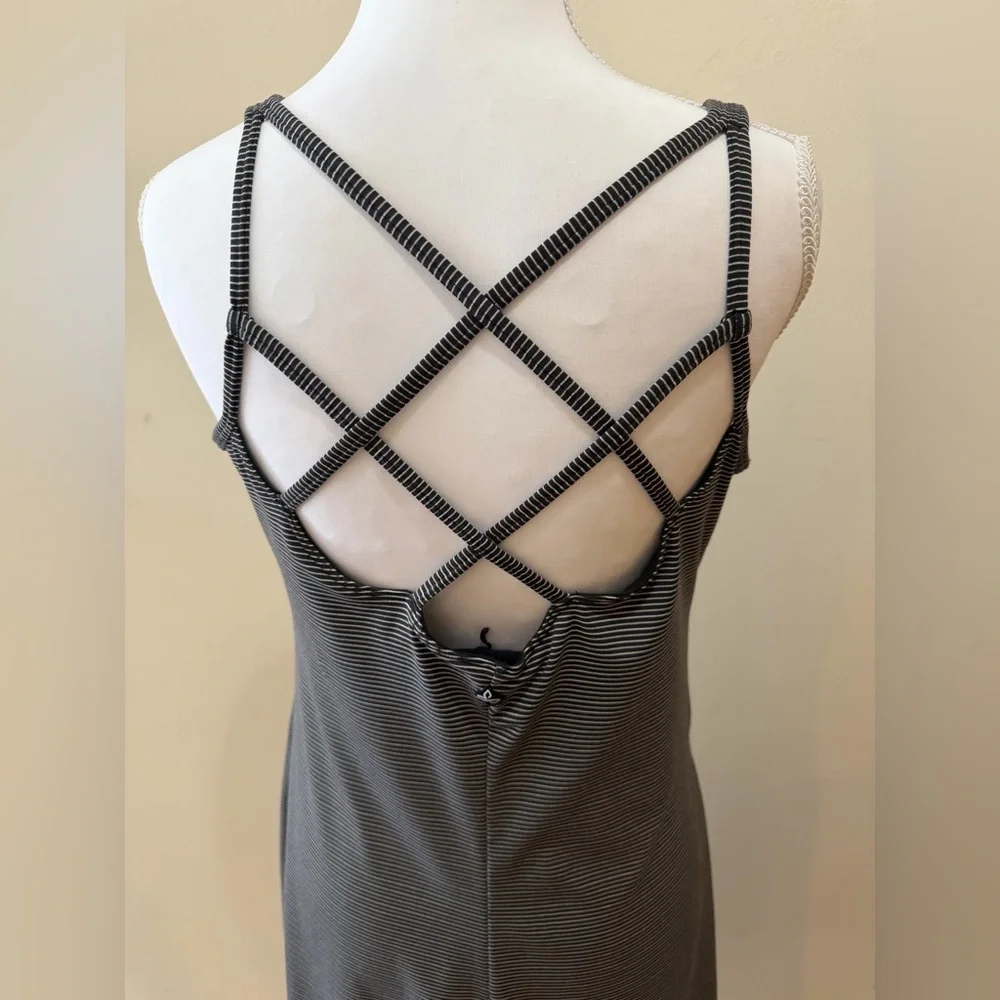Prana Black and White Striped Dress with Criss Cross Back Size Large